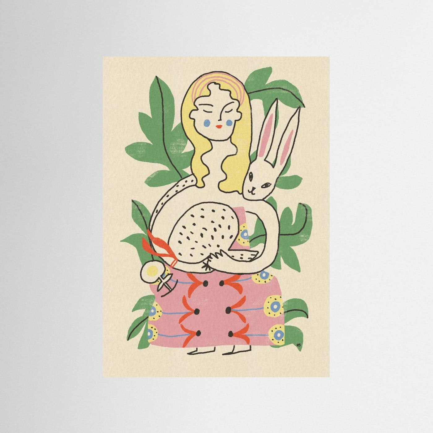 Whimsical Woman and Rabbit by Raipa Studio