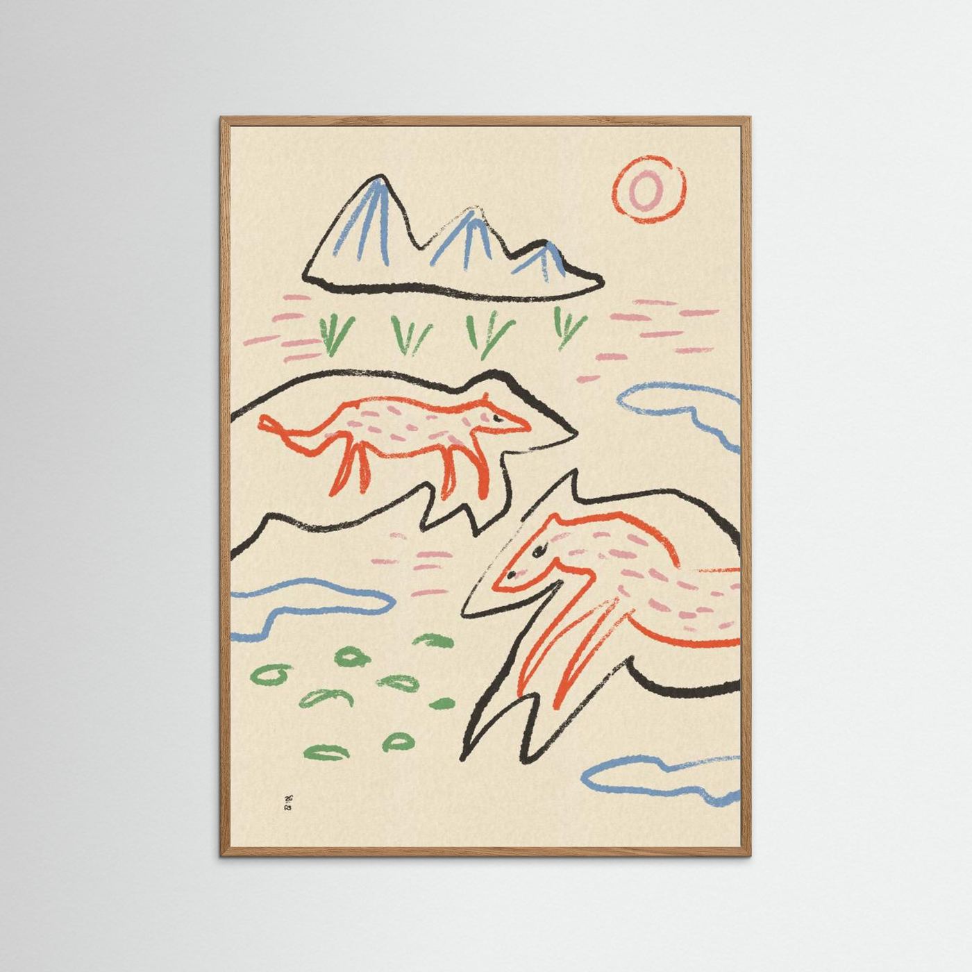 Whimsical Foxes Mountain Landscape by Raipa Studio