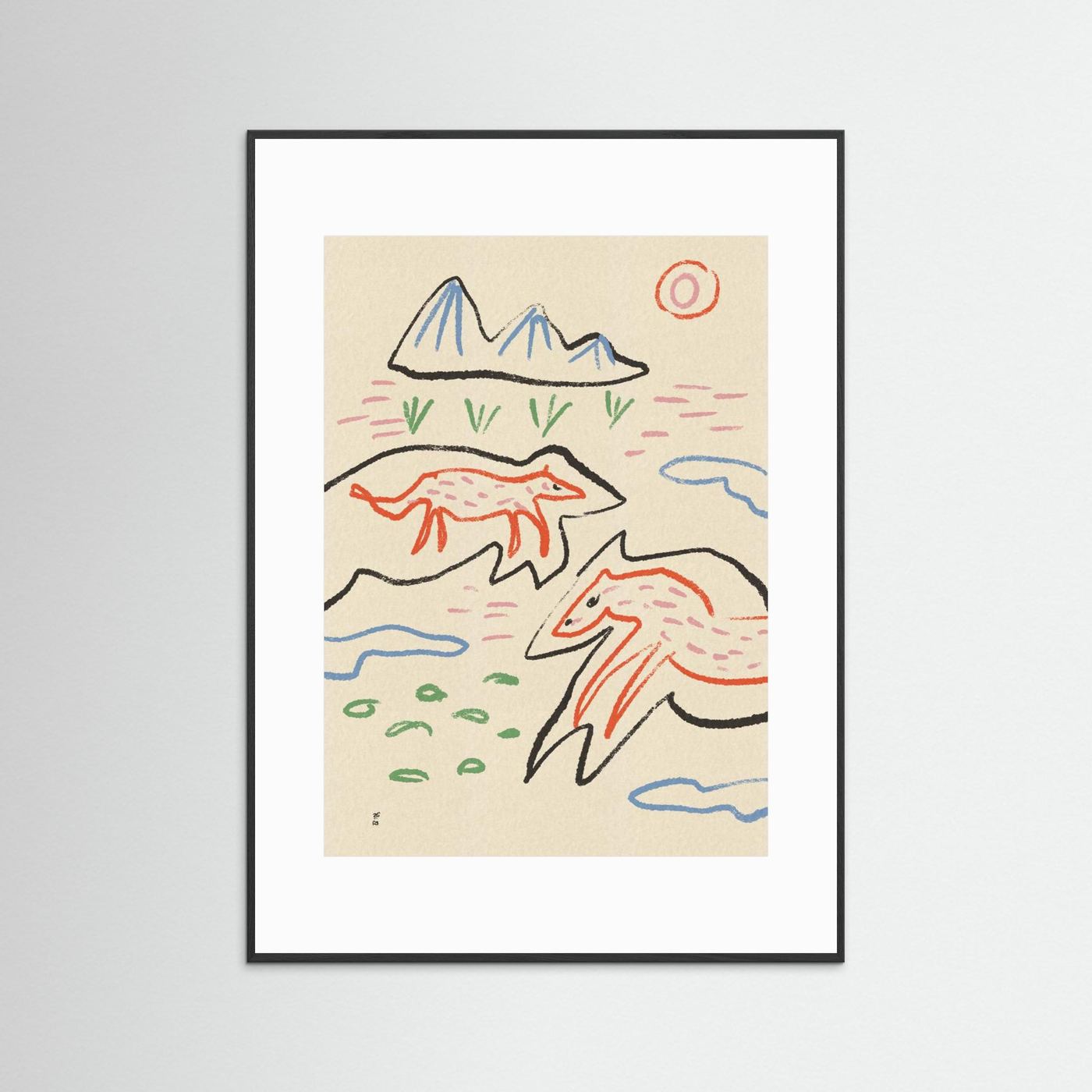 Whimsical Foxes Mountain Landscape by Raipa Studio