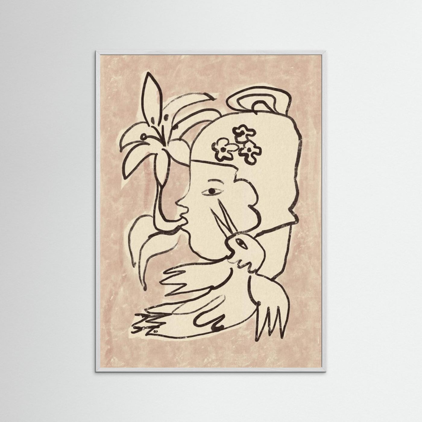 Minimalist Woman Bird Lily by Raipa Studio