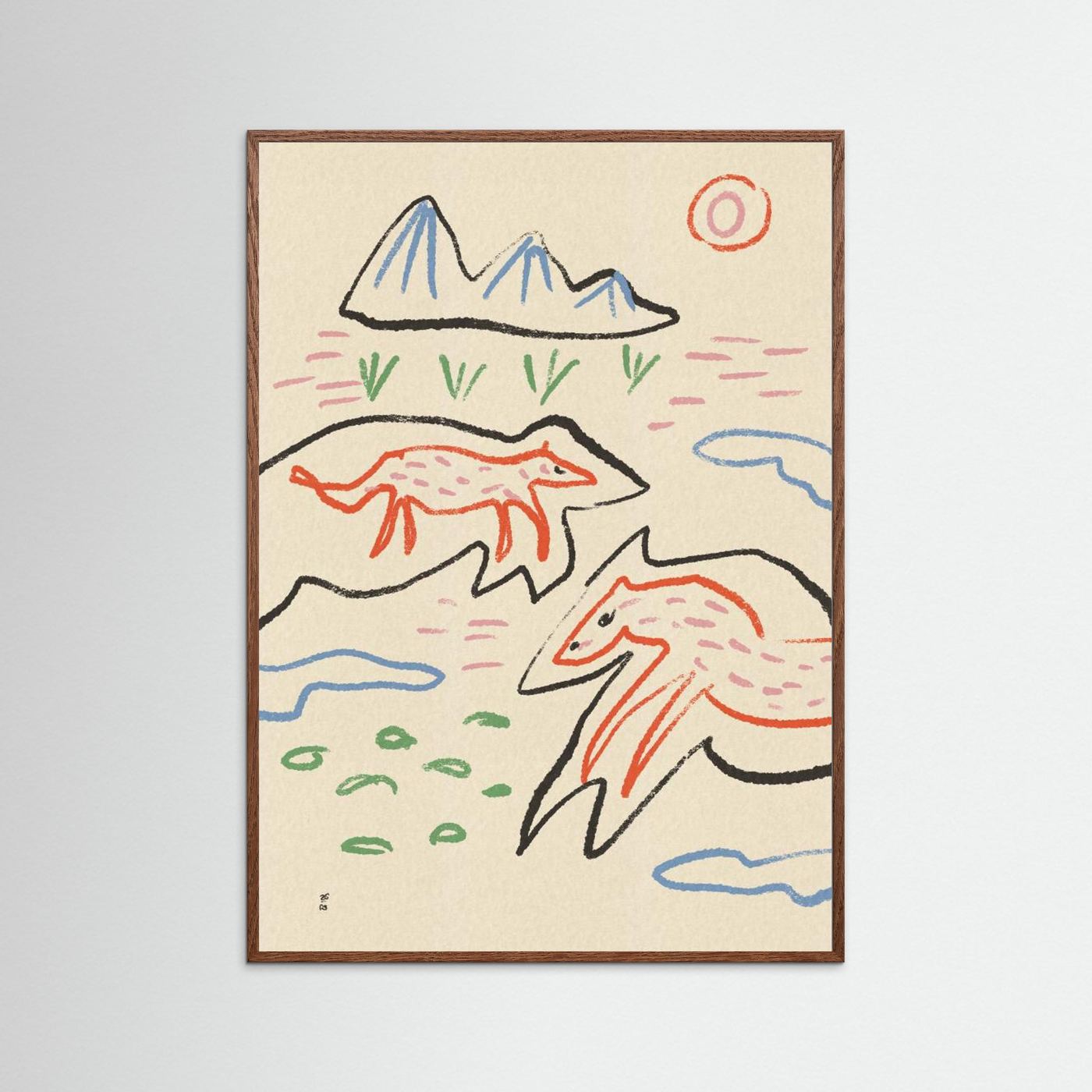 Whimsical Foxes Mountain Landscape by Raipa Studio