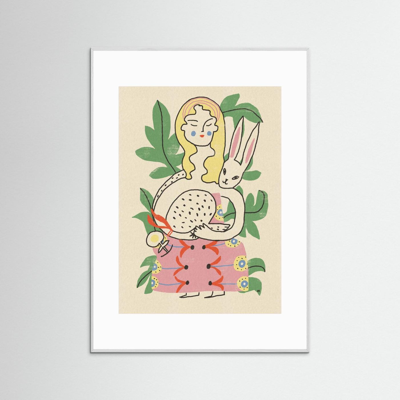 Whimsical Woman and Rabbit by Raipa Studio