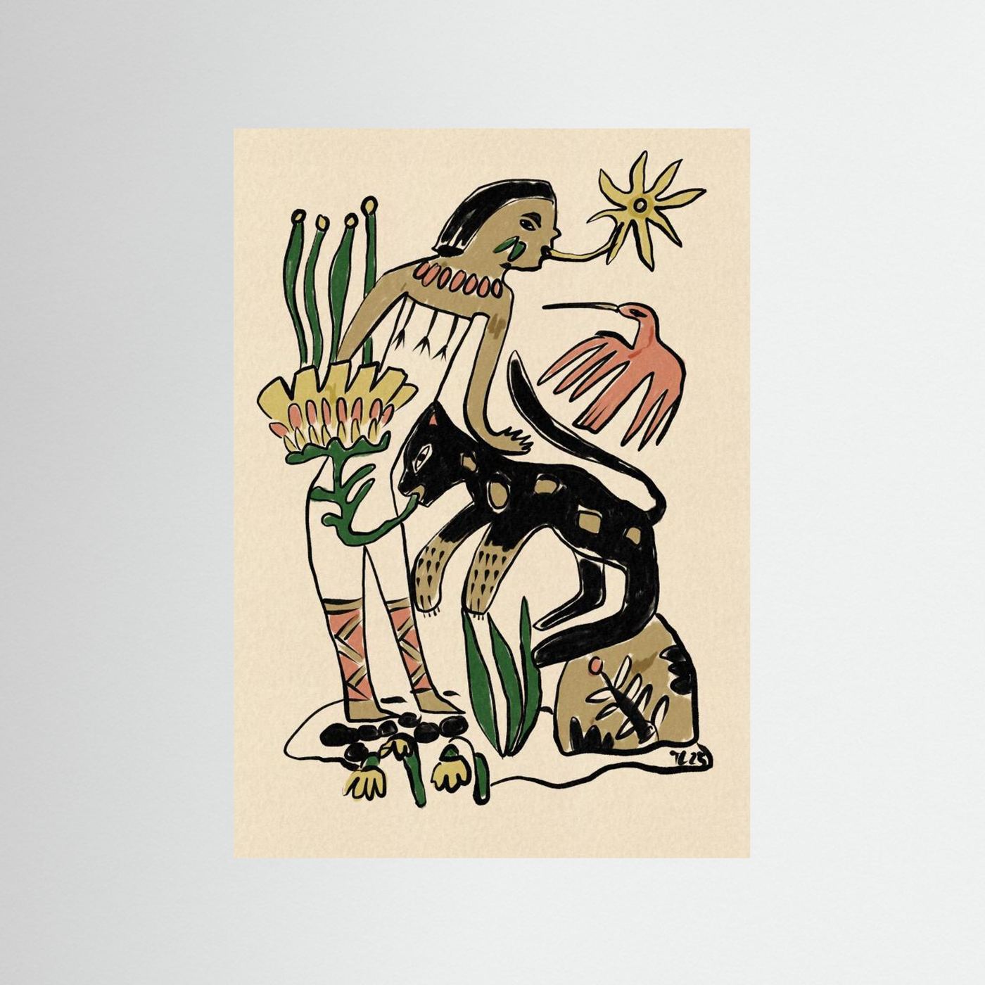 Folk Figure and Panther by Raipa Studio