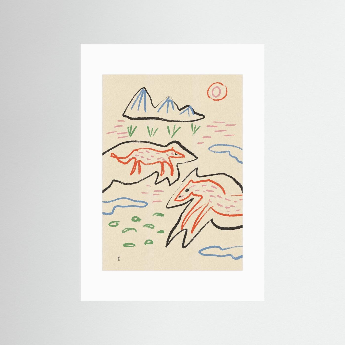 Whimsical Foxes Mountain Landscape by Raipa Studio