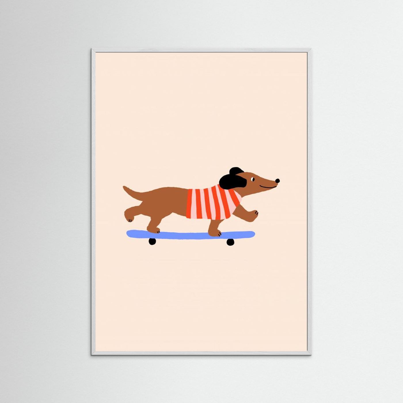 Dachshund on Skateboard by Maren Gross