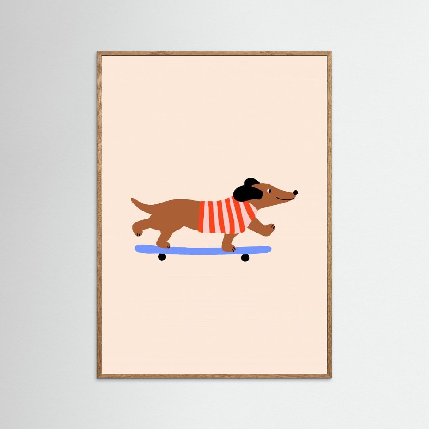 Dachshund on Skateboard by Maren Gross