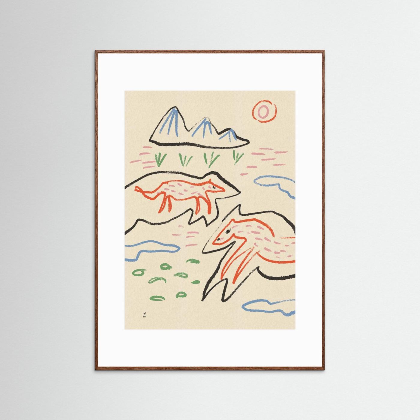 Whimsical Foxes Mountain Landscape by Raipa Studio