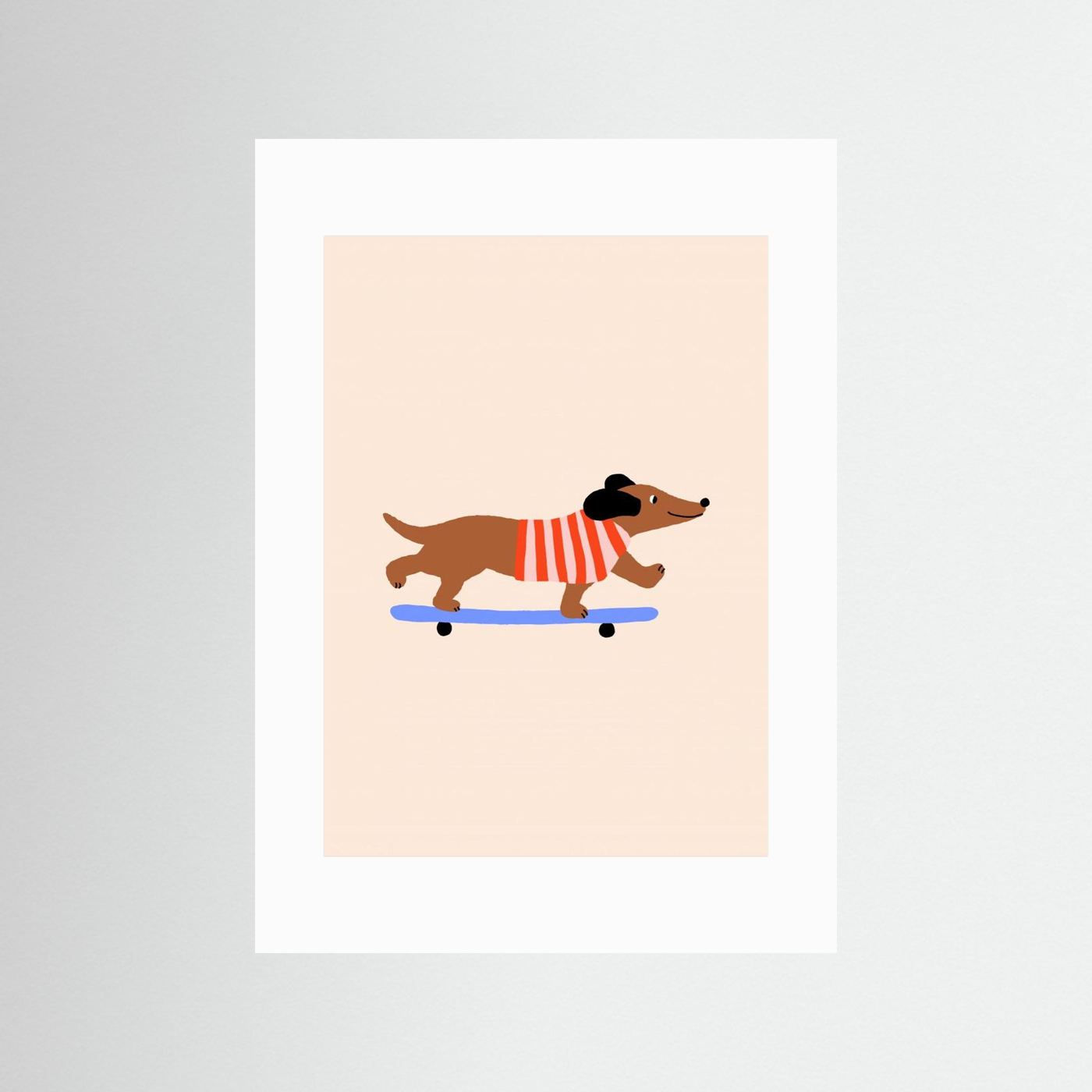 Dachshund on Skateboard by Maren Gross