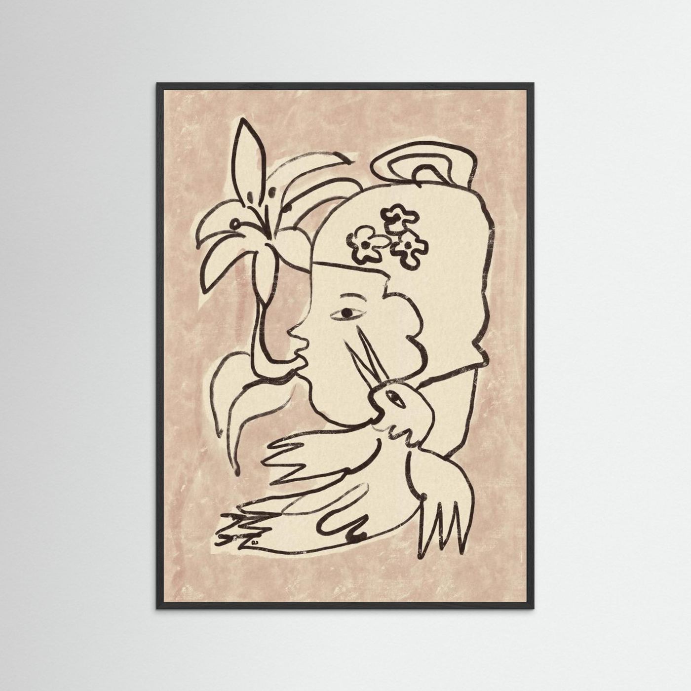 Minimalist Woman Bird Lily by Raipa Studio