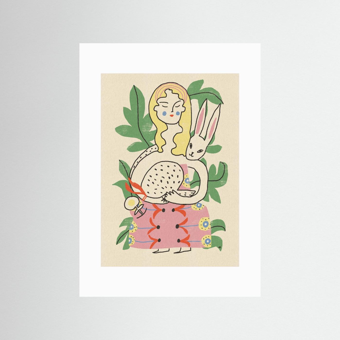Whimsical Woman and Rabbit by Raipa Studio