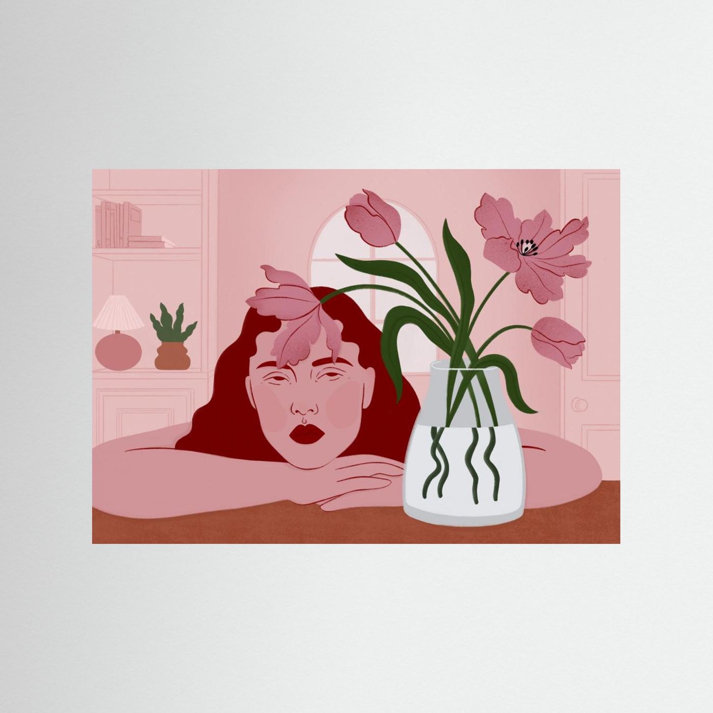Pensive Woman and Tulips by Ida Alvarsson