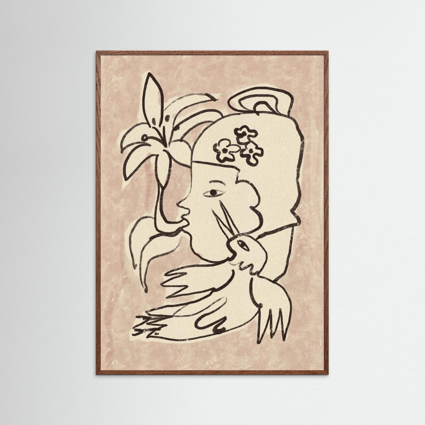 Minimalist Woman Bird Lily by Raipa Studio